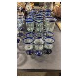 HAND BLOWN COBALT WINE GLASSES & WATER