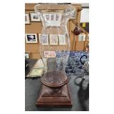 GLASS HURRICANE & WOOD PEDESTAL