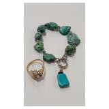 GLASS OPAL RING & TURQUOISE BRACELET