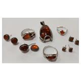 .925 AMBER COLOR RING PENDANT & EARRINGS