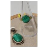 .925 MALACHITE PENDANT & RING W/ PERIDOT COLOR
