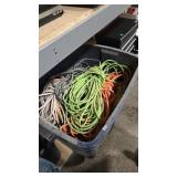 LARGE GROUP OF EXTENSION CORDS IN TOTE