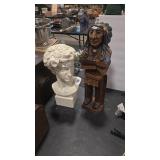 NATIVE AMERICAN WOOD CARVING & DECORATIVE BUST