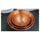 3 COPPER MIXING BOWLS