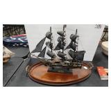 TALL SHIP AND WOOD TRAY