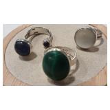 3 - .925 RINGS W/ MOONSTONE MALACHITE & PURPLE