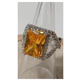 .925 CITRINE COLOR & PAVE CZ  RING