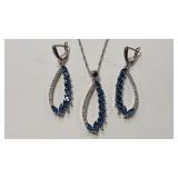 .925 SAPPHIRE COLOR & PAVE CZ NECKLACE & EARRINGS
