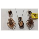 .925 SMOKEY TOPAZ COLOR NECKLACE W/ GOLDTONE &