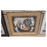 NATIVE AMERICAN THEMED NEEDLE POINT WICKER FRAMED