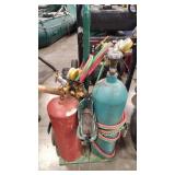 ACET. & OXYGEN TANKS W/ TORCH, GAUGES, HOSE ON