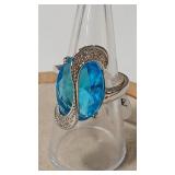 .925 BLUE TOPAZ COLOR & PAVE CZ  RING