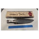 DAMASCUS/ ANTLER STYLE DAMASCUS KNIFE W/ SHEATH