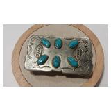 NICKLE SILVER & TURQUOISE BELT BUCKLE
