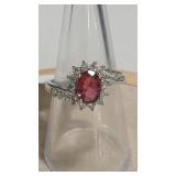 925 GARNET COLOR &CZ RING
