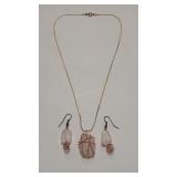 HANDCRAFTED COPPER WIRE W/QUARTZ EARRINGS &