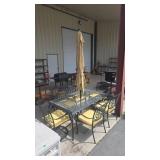 8 PC METAL AND GLASS PATIO SET W/ 6 CHAIRS, TABLE