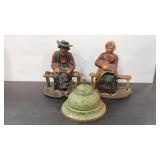 AMISH CAST IRON BOOK ENDS & BELL DESK BELL