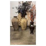 2 - FLOOR VASES, FLORAL DECOR & METAL VASE