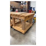 WOODEN WORK BENCH ON WHEELS 53' X 40' 41' HEIGHT
