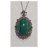 925 MALACHITE & COLORED GEMSTONES NECKLACE