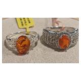 2 - 925 FIRE OPAL COLOR & AMBER COLOR W/CZ RINGS