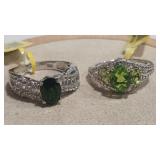 2 - ALEXANDRITE COLOR & PERIDOT COLOR W/CZ RINGS