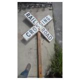 METAL 'RAIL ROAD CROSSING' SIGN WITH POST