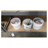 3 BUCKETS OF ASSORTED BOLTS, SPARK PLUGS AND HARDW