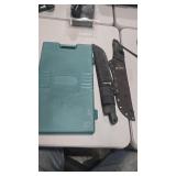 2 GERBER MACHETES AND MOUNTAIN QUEST MEAT CUTTING