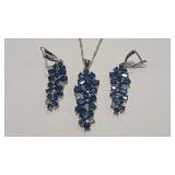 925 SAPPHIRE COLOR & CZ NECKLACE & EARRINGS