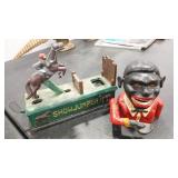 2 - REPRO CAST IRON COIN BANKS HORSE RACING &