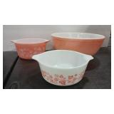 2 - PYREX PINK GOOSEBERRY NESTING BOWLS W/HANDLES