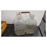 3- VTG GLASS MILK BOTTLES & CARRIER