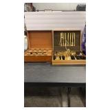 GOLD COLOR FLATWARE W/ BOW & VTG SHOT GLASSES
