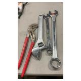 2 OVERSIZED COMBINATION WRENCHES, CRESCENT WRENCH