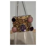 925 VERMEIL AMETHYST PINK TOURMALINE & QUARTZ RING
