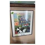 GIRL & DOG FRAMED PICTURE & MIKE SMITH CAT PRINT