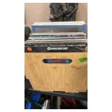 WOOD CRATE OF LP RECORDS & VIDEO DISC MOVIES