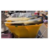 YELLOW TOTE W/ TARP, SWIM FINS, BIKE LOCK, YOGA