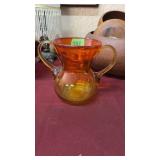 VINTAGE HAND BLOWN AMBERINA GLASS VASE W/ HANDLES