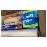 BX W/ SHELF LINER, ZIP LOC BAGS, FOOD WRAP