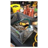 BASKET OF MISC TOOLS, SAWS & MISC