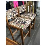2 MATHING TALL OAK BAR STOOLS