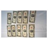 10 1953 SERIES JEFFERSON TWO DOLLAR RED LABEL