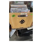 WOOD CRATE OF VIDEO DISC MOVIES & LP RECORDS