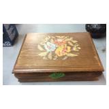 WOOD JEWELRY BOX & JEWELRY