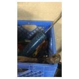 BLUE CRATE W/ SPEED SQUARE, TORPEDO LEVEL, GREASE
