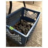 BLUE CRATE W/ CHAIN, LOCKS & TRAILER BALLS
