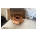 LEATHER TOOLED & PAINTED BASKET, LEATHER COVERED